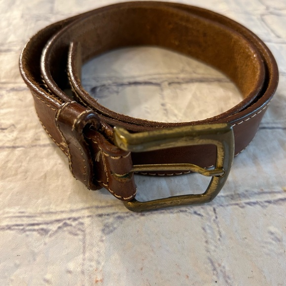 WESTERN MADE IN ITALY BROWN LEATHER WITH BRASS STUDS & STITCHING BELT WOMEN’S M - Picture 1 of 10